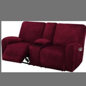 Reclining Love Seat with Middle Console Slipcover, 8-Piece Velvet Stretch NEW